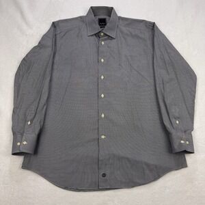 David Donahue Dress Shirt Men 17.5 34/35 Black White Micro Houndstooth L/S
